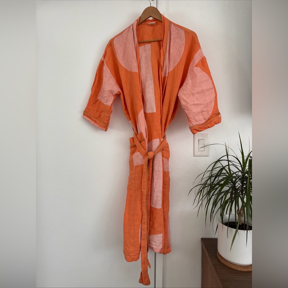 Block Shop Textiles Dot Dash Robe in Apricot 100% Linen size S/M - Picture 3 of 10